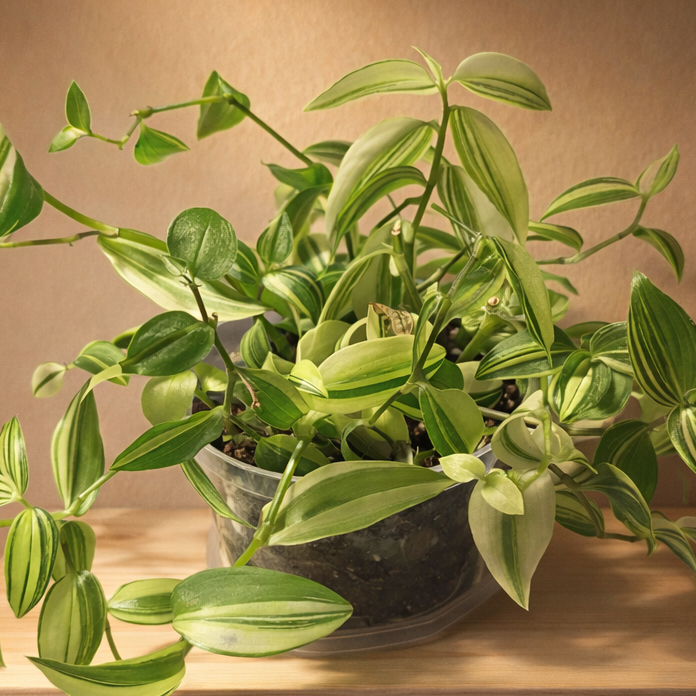 Photo of the plant species White Stripe Wandering Jew by @stephonicle named Tradescantia fluminensis 'Variegata' on Greg, the plant care app