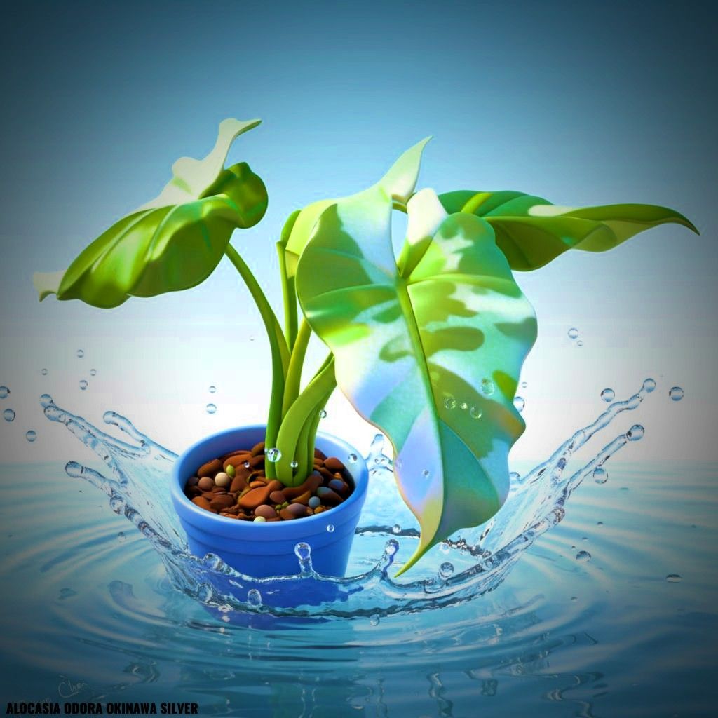 Photo of the plant species Alocasia Okinawa Silver by @JenobiBLU named Osaka on Greg, the plant care app