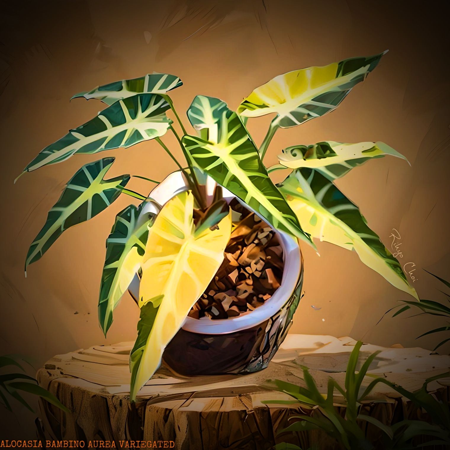 Photo of the plant species Alocasia 'Bambino' Aurea by @JenobiBLU named Bambie on Greg, the plant care app