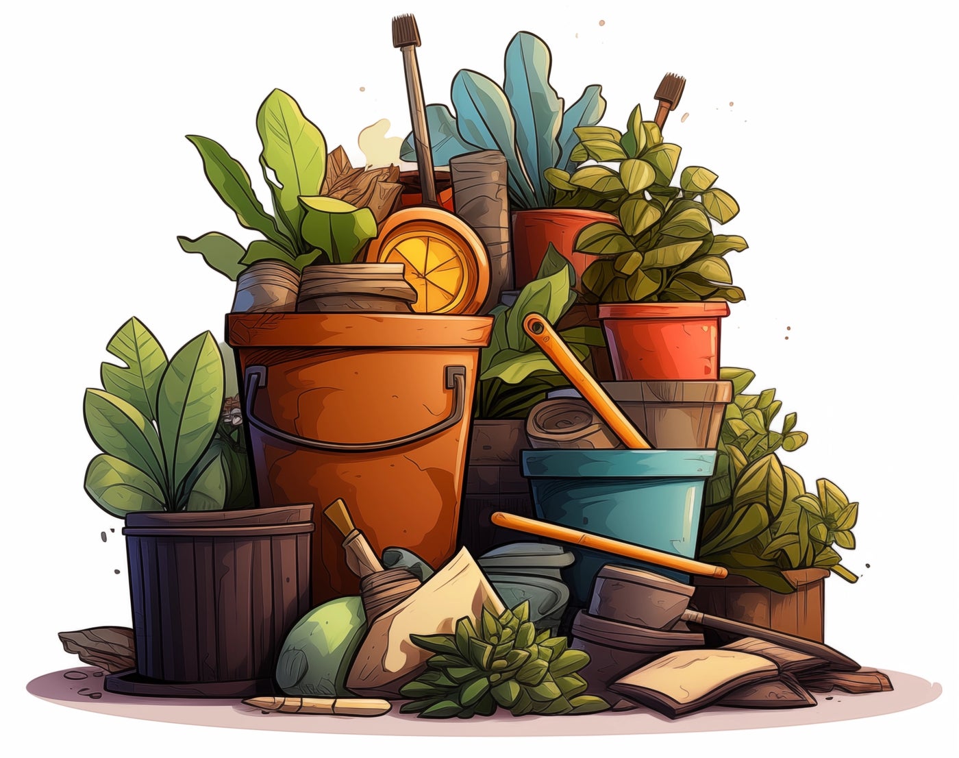 Pots and plants illustration